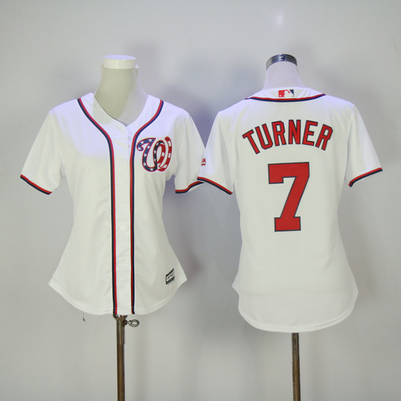 Womens 2017 MLB Washington Nationals #7 Turner White Jerseys->->Women Jersey